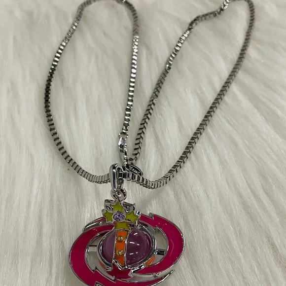 Vivienne Westwood Pink Orb Necklace Silver - Picture 4 of 6